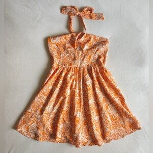 Orange and White Halter Sundress